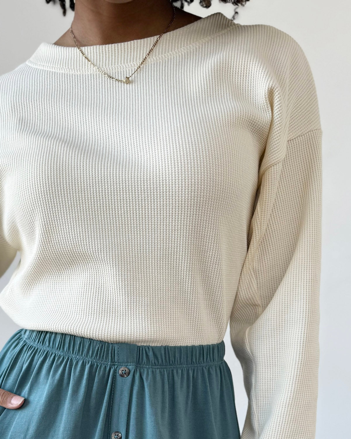 HORIZON waffle knit top in Almond Milk