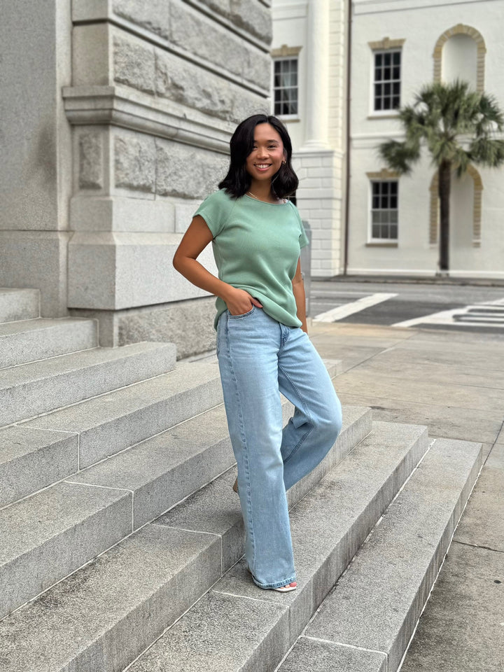 LILLE rib knit tee in Jade Leaf