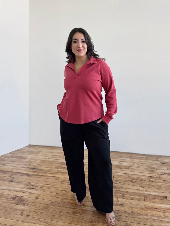 ADRIA waffle knit top in Soft Hibiscus