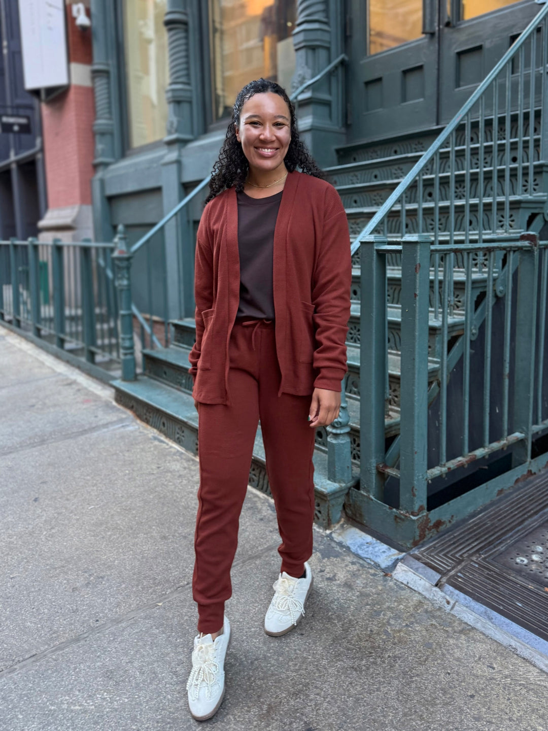 OWEN waffle knit joggers in Cherrywood