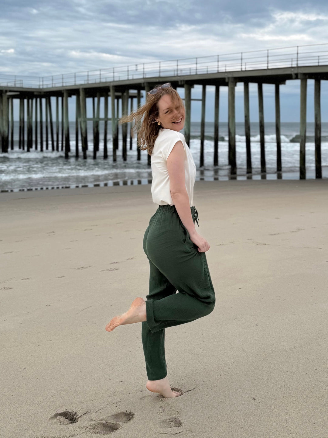 FLORENCE gauze pants in Forest Green