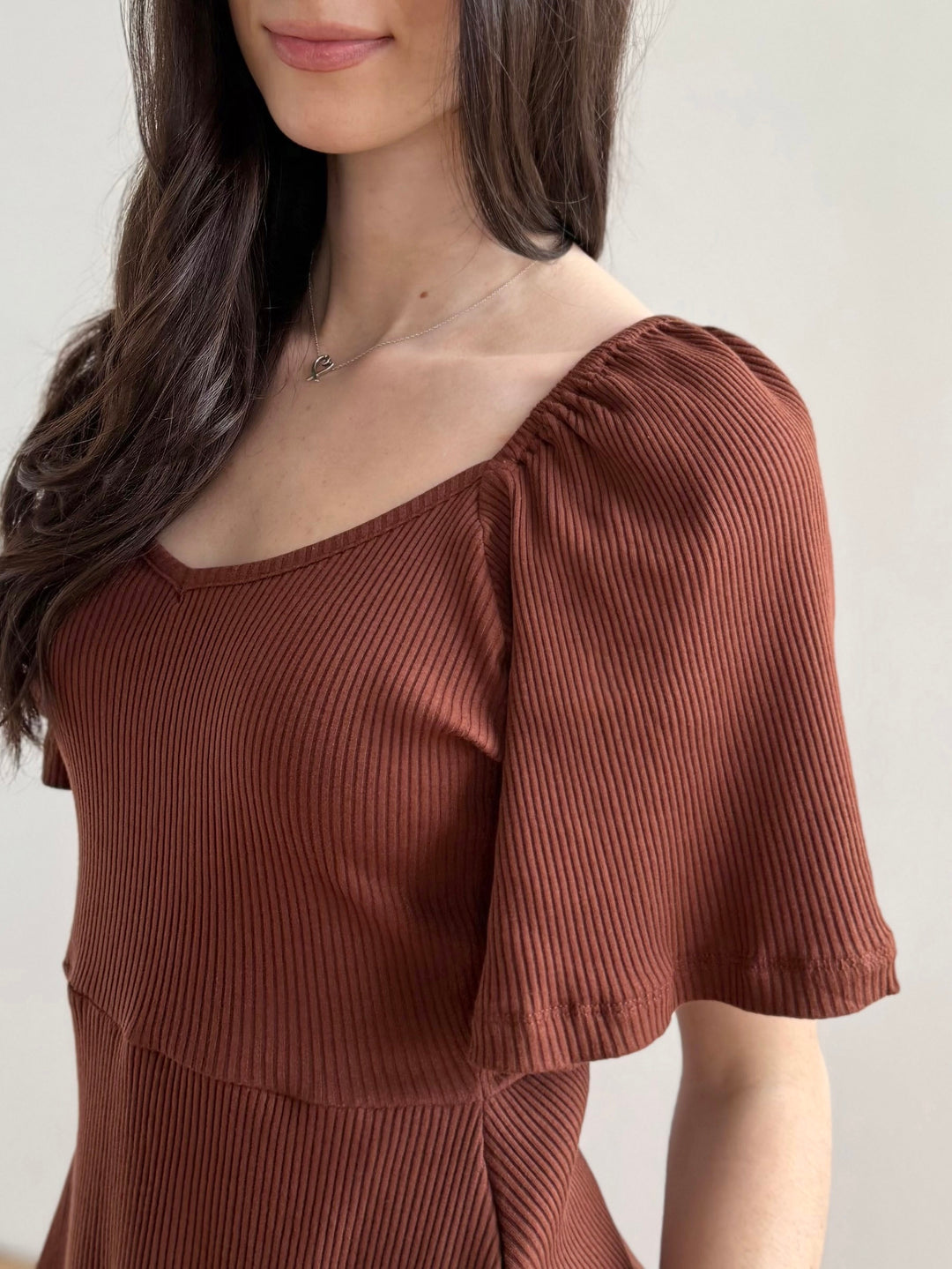 PRIYA rib knit top in Sepia