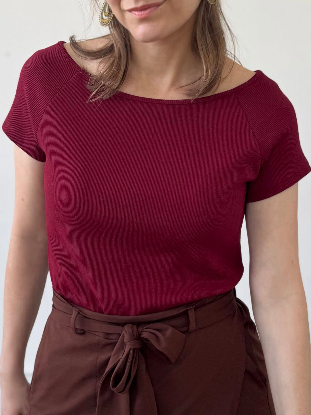 LILLE rib knit tee in Rich Red