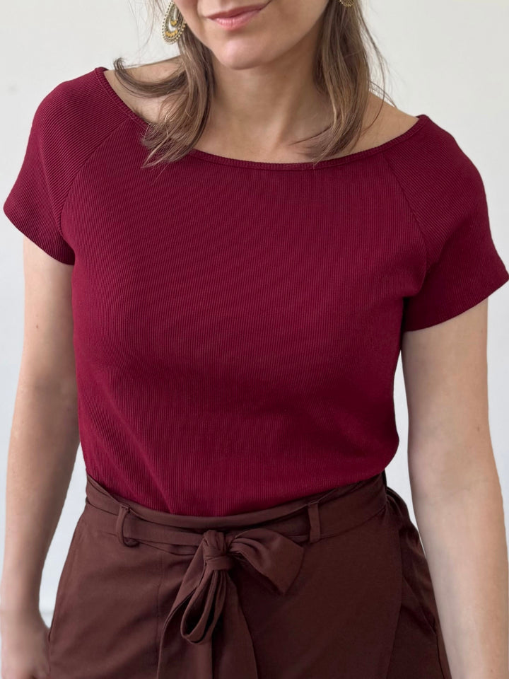 LILLE rib knit tee in Rich Red