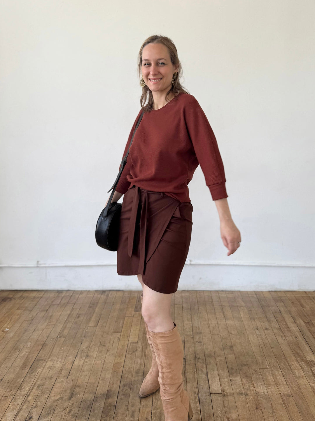 TENLEY waffle knit top in Cherrywood