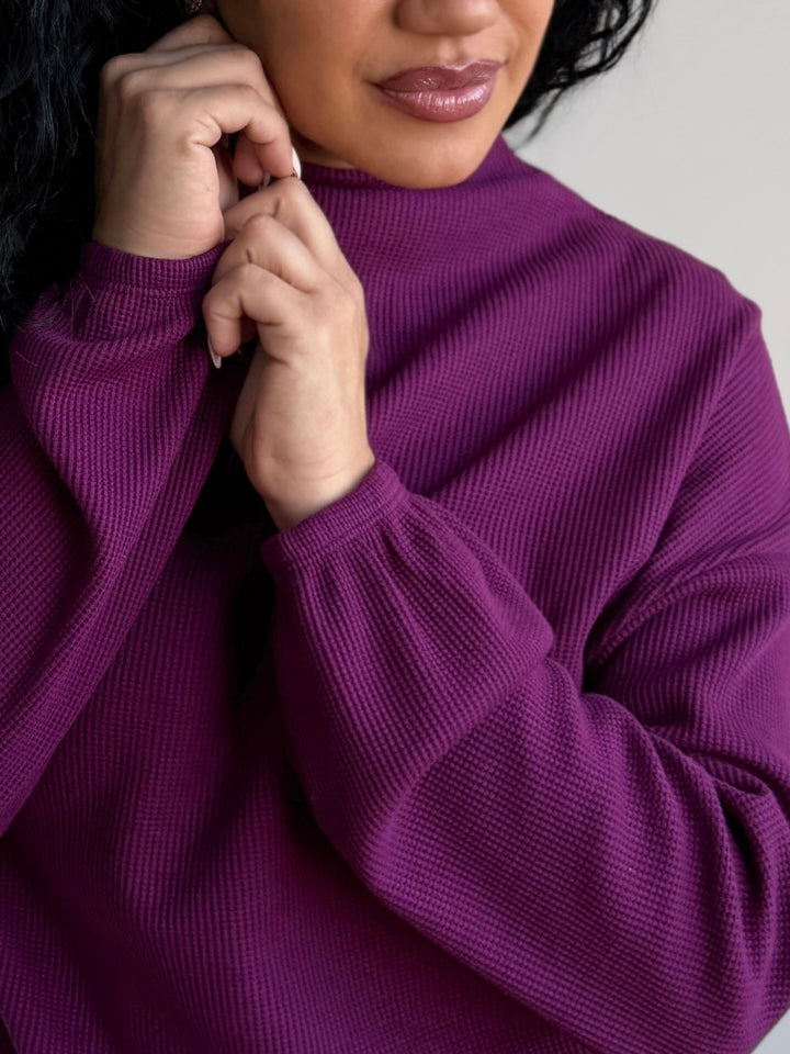 ANNIKA waffle knit top in Purple Jewel