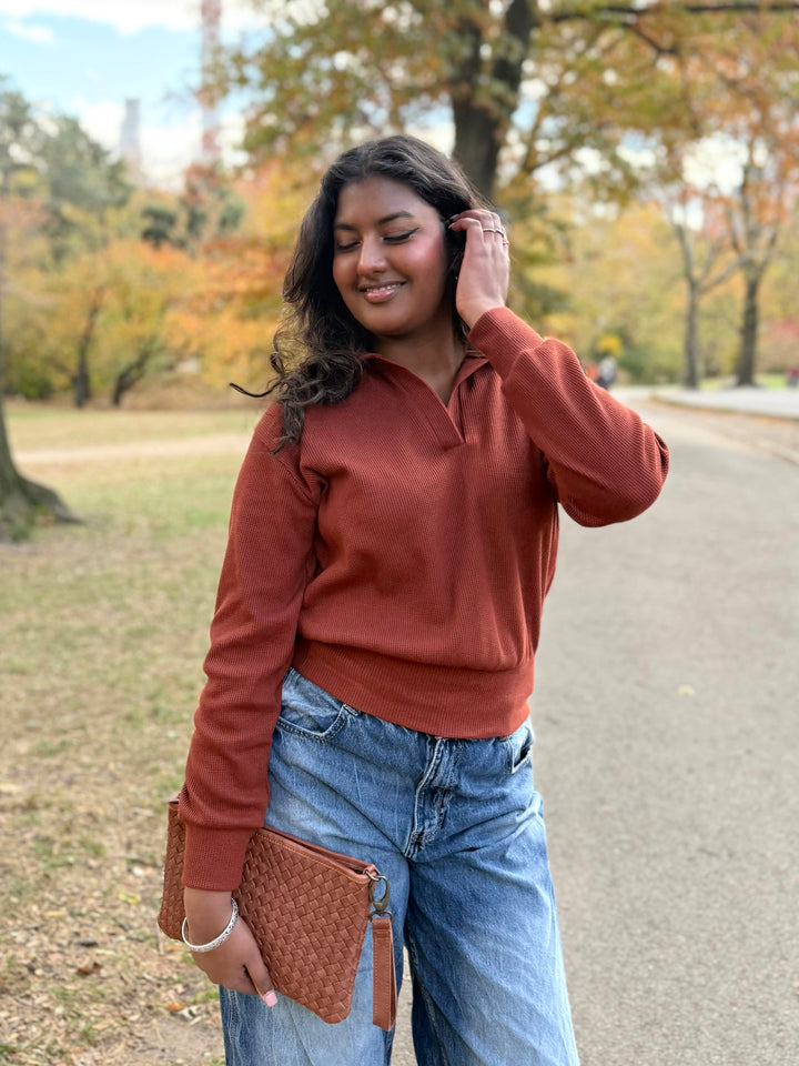 SEDONA waffle knit top in Cherrywood