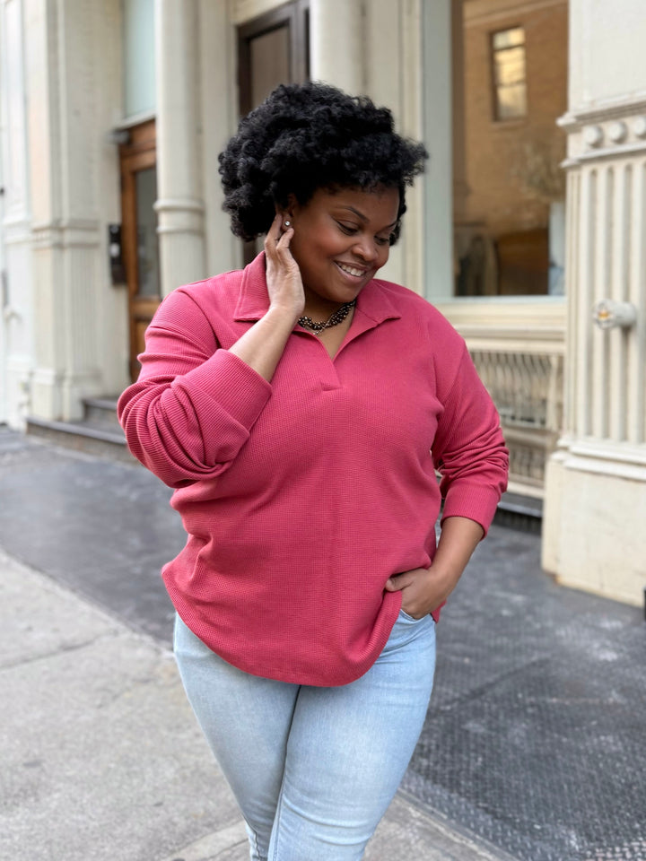 ADRIA waffle knit top in Soft Hibiscus