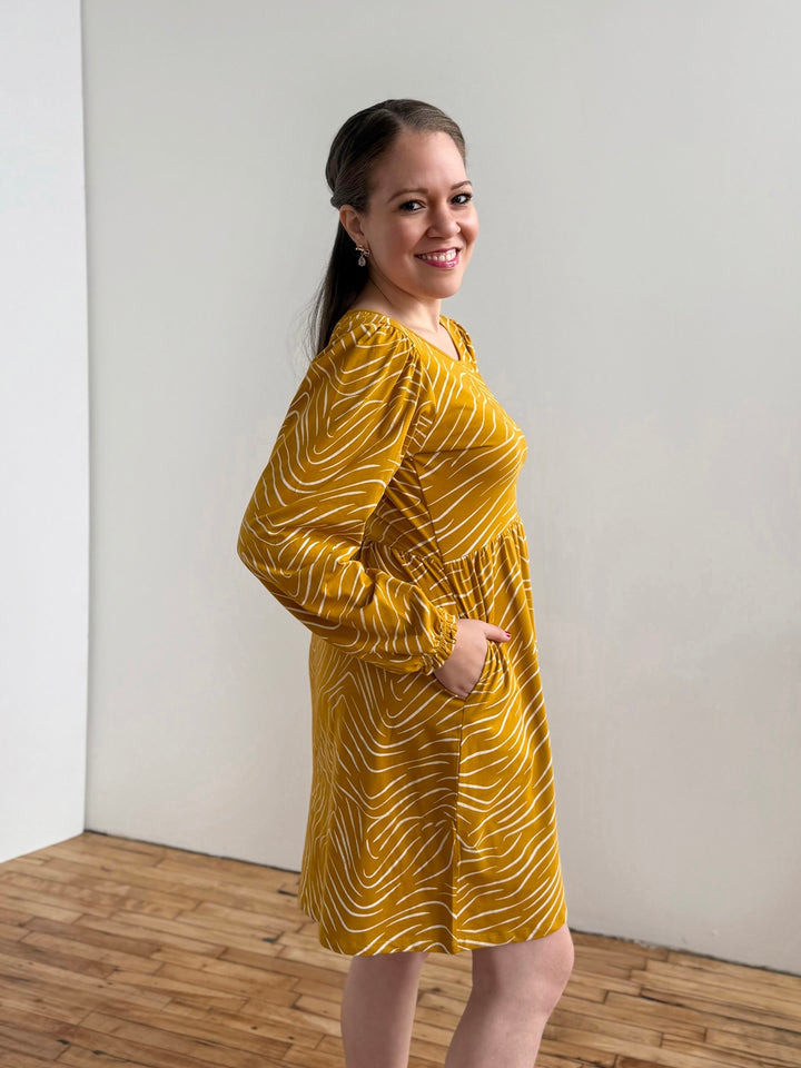 KAIA printed dress in Mustard/White