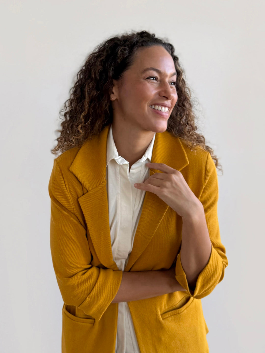 CROSBY rib knit blazer in Goldenrod
