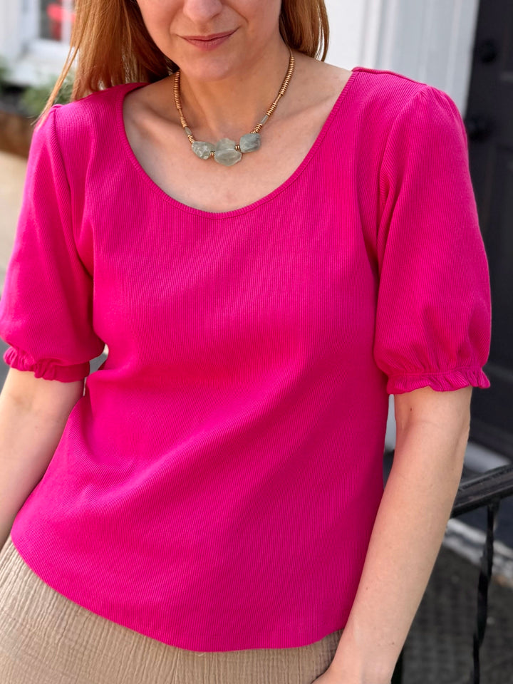 TALIA rib knit top in Hot Pink