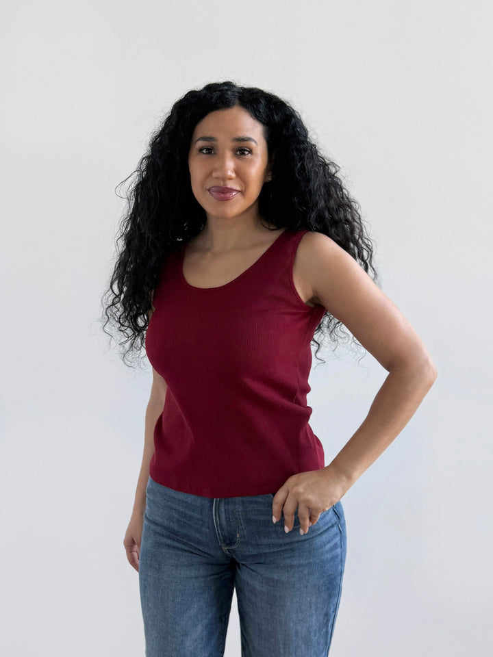 MAYA rib-knit fitted tank in Rich Red