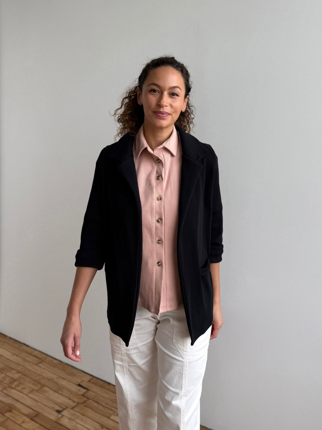 CROSBY rib knit blazer in Black