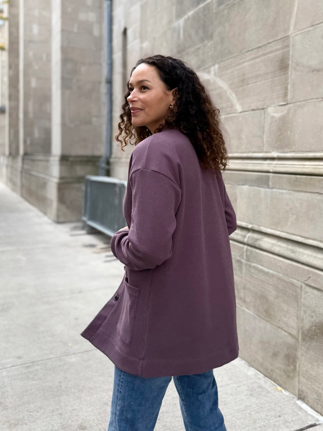 EVERLY waffle knit cardigan in Plum Shadow