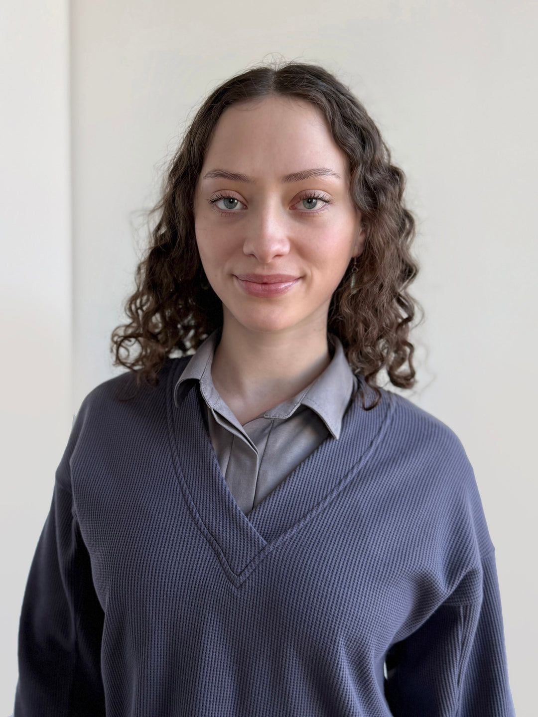 MEGANE waffle knit top in Stonewash