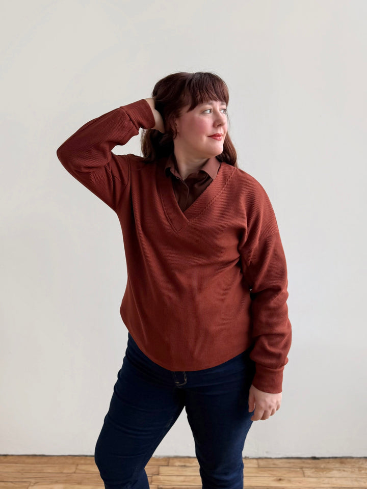 MEGANE waffle knit top in Cherrywood