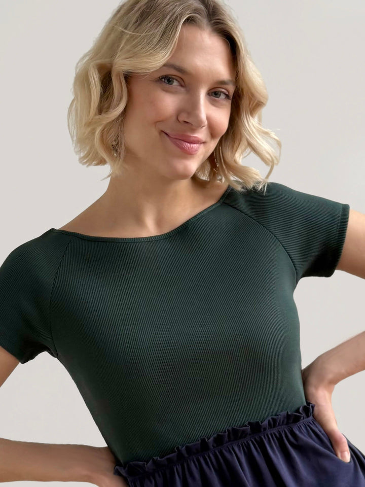 CAITLIN rib+jersey dress in Jade/Navy