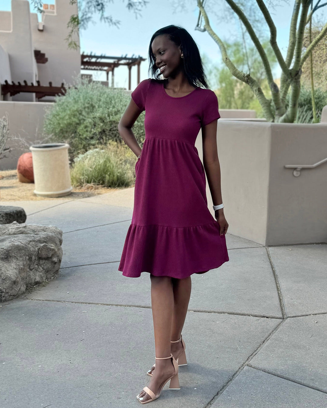PHOENIX waffle knit dress in Raspberry – Elegantees PHOENIX waffle knit dress in Raspberry – Elegantees