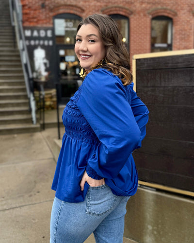 LYRIC smocked top in Cobalt Blue