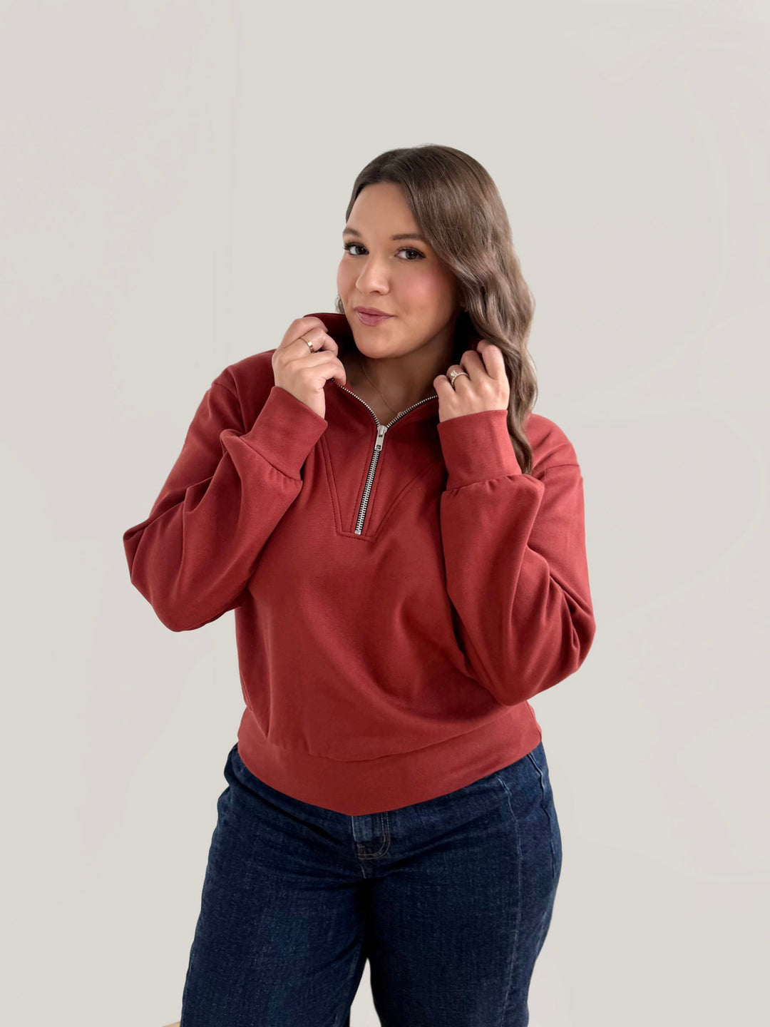ASHER zip pullover in Red Amber