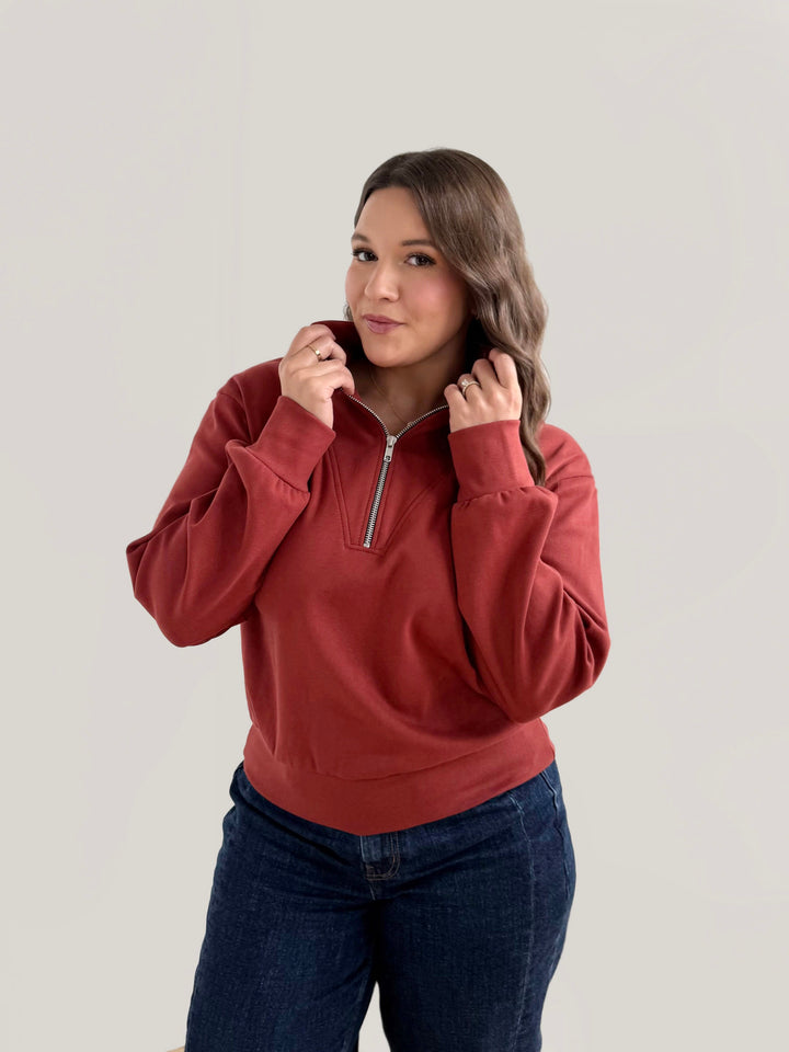 ASHER zip pullover in Red Amber