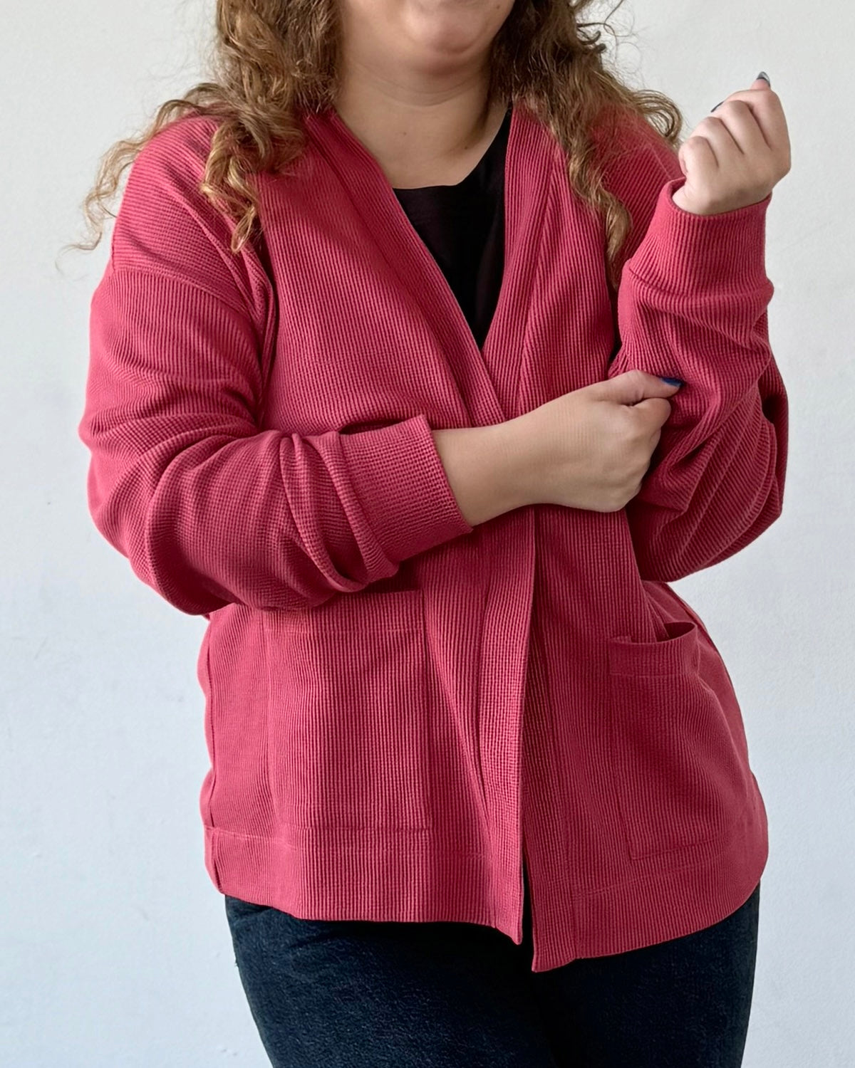 PREORDER waffle knit cardigan in Soft Hibiscus