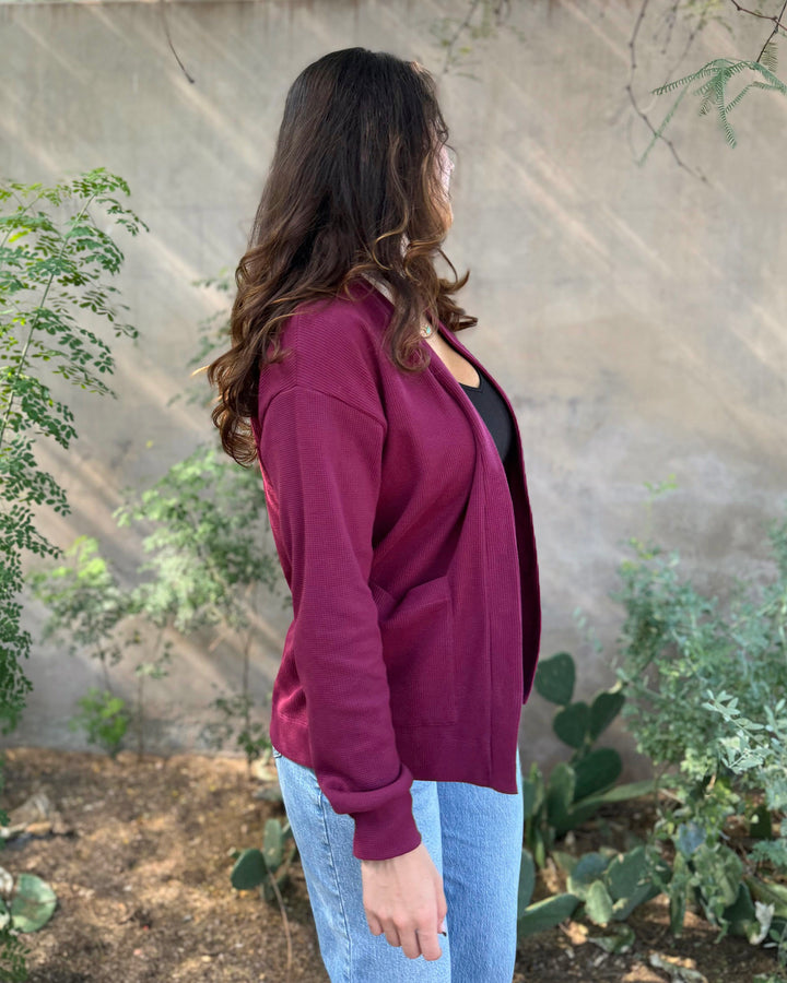 PREORDER waffle knit cardigan in Raspberry