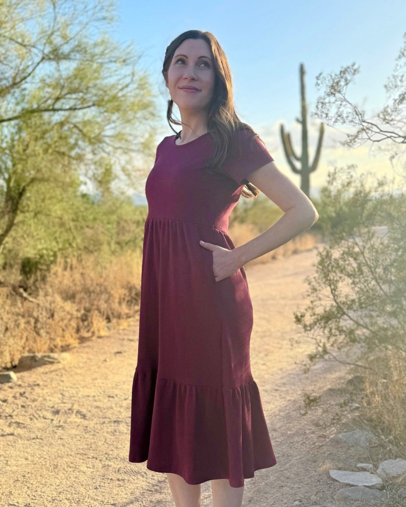 PHOENIX waffle knit dress in Raspberry