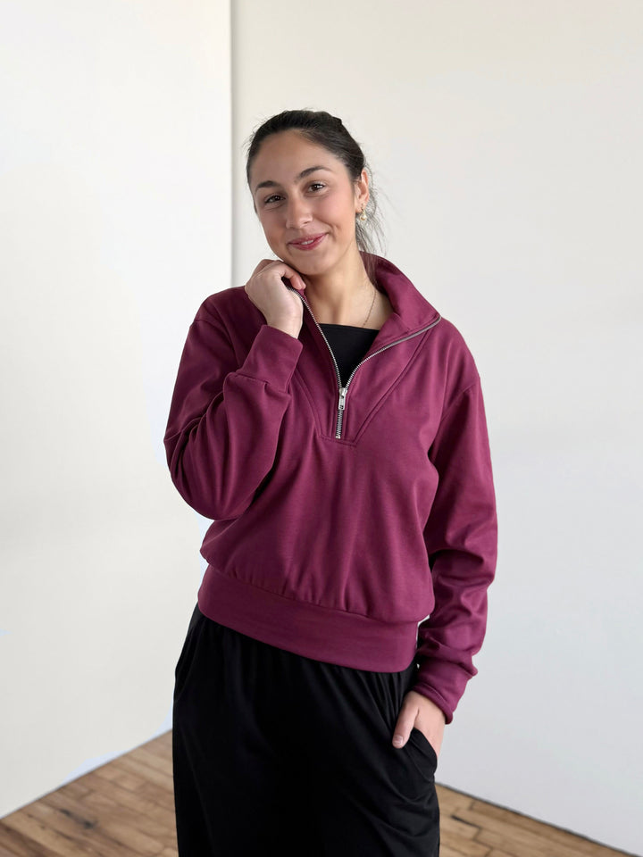 ASHER zip pullover in Raspberry