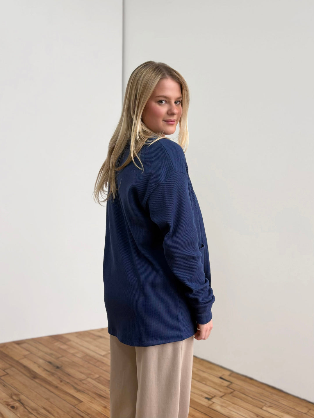 RILEY waffle knit cardigan in Blue Depths