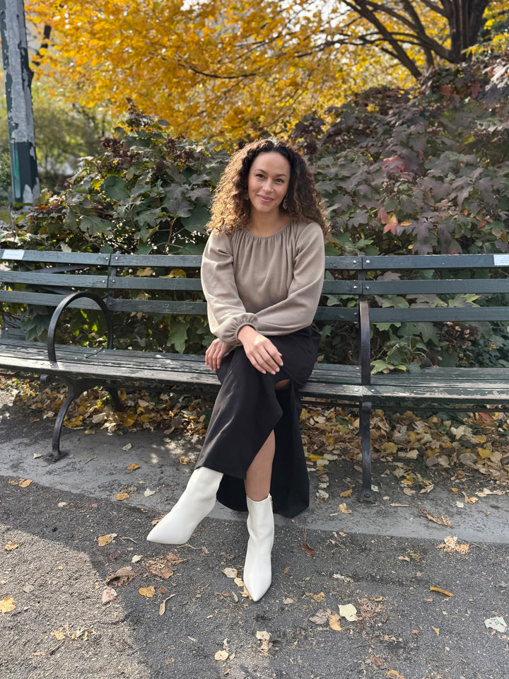 VIVIAN waffle knit top in Taupe Grey