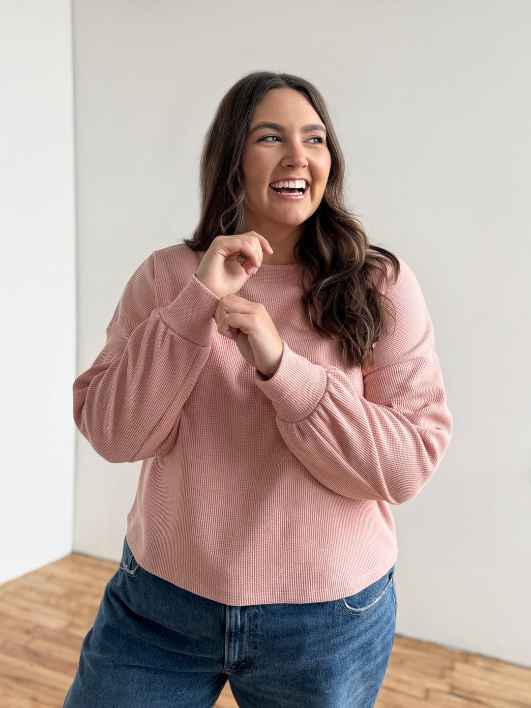 HARPER waffle knit top in Earthy Rose