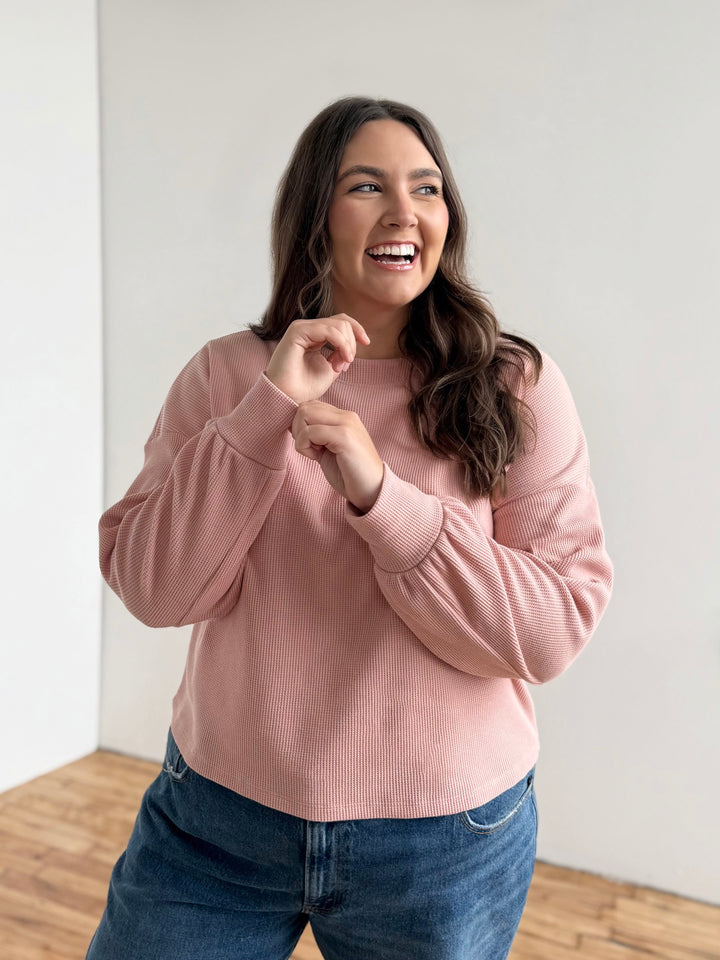 HARPER waffle knit top in Earthy Rose