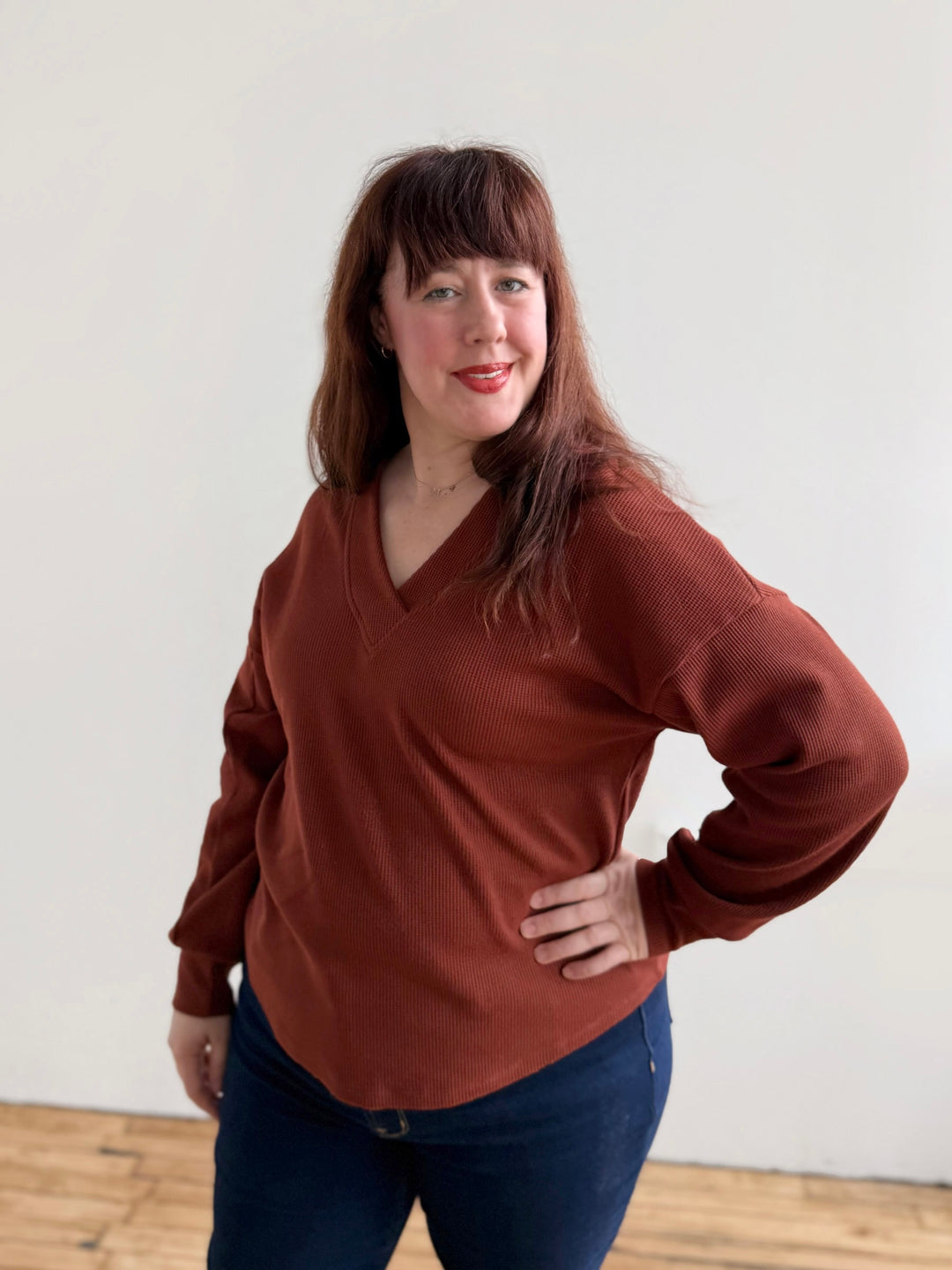 MEGANE waffle knit top in Cherrywood