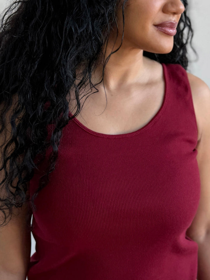 MAYA rib-knit fitted tank in Rich Red