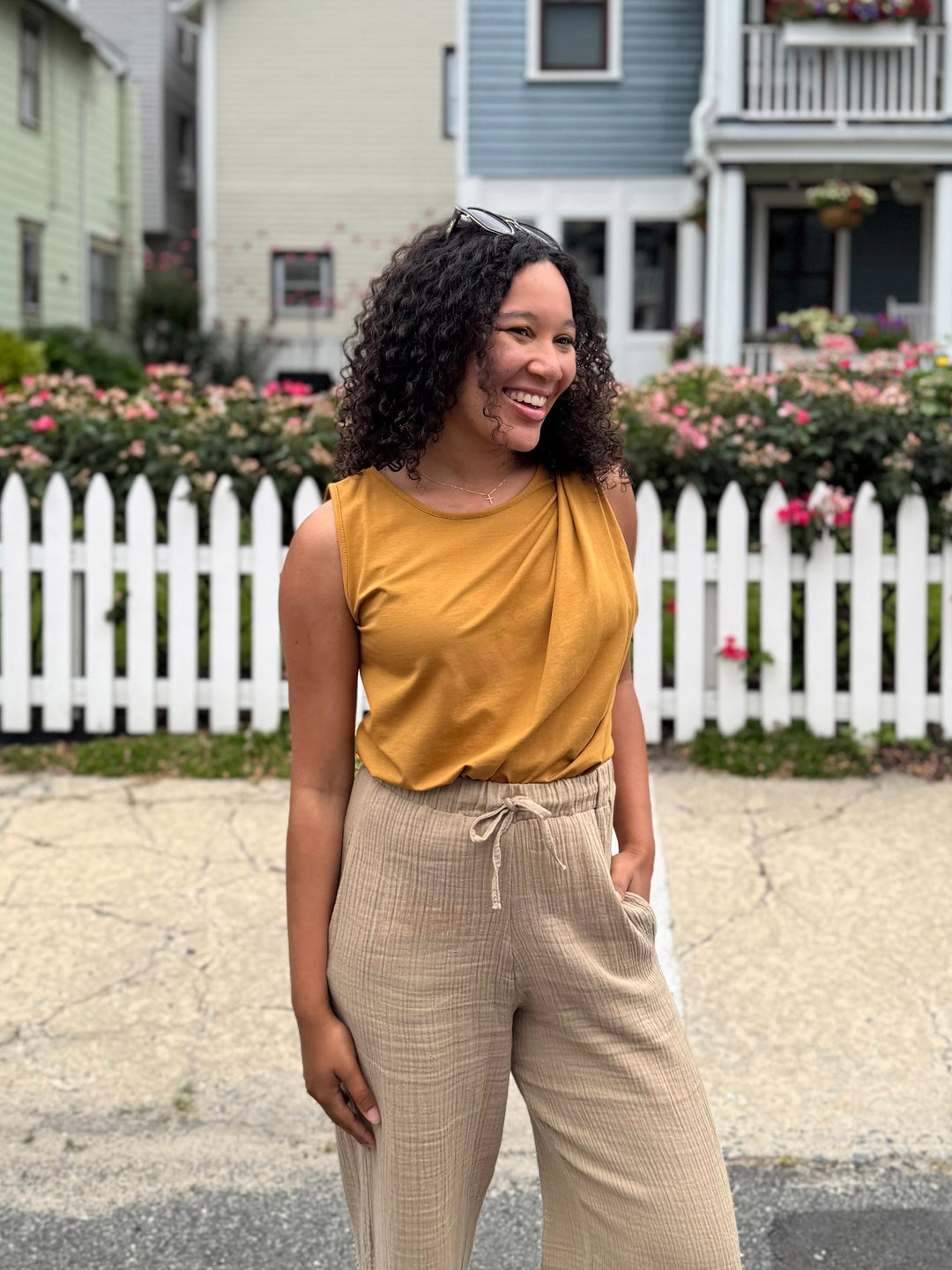 CHARLI draped top in Light Amber