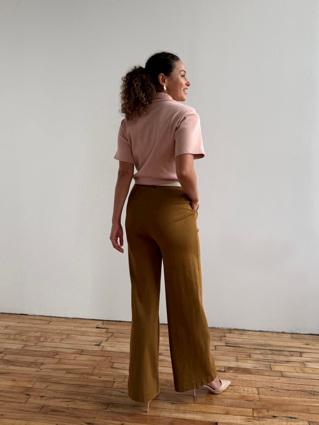 POLLY rib knit top in Vintage Peach