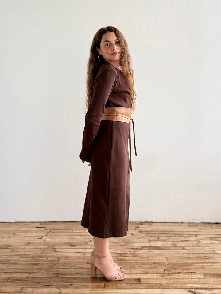 ELENA rib-knit dress in Espresso