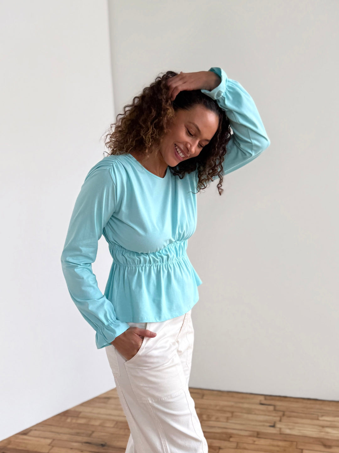 IRINA jersey top in Crisp Aqua