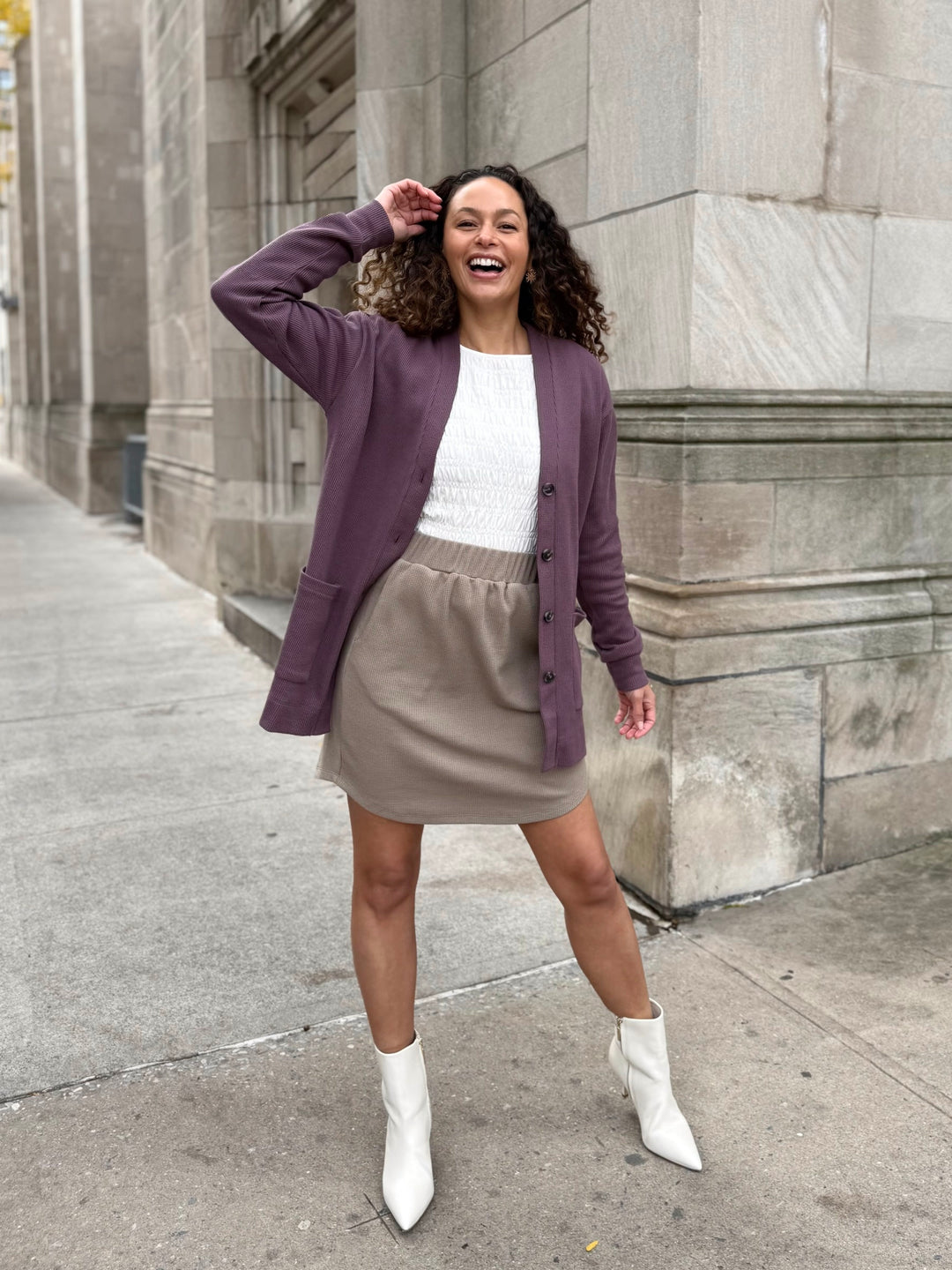 EVERLY waffle knit cardigan in Plum Shadow