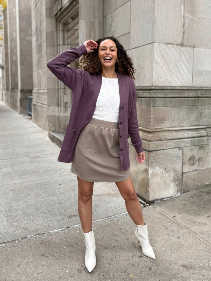 EVERLY waffle knit cardigan in Plum Shadow