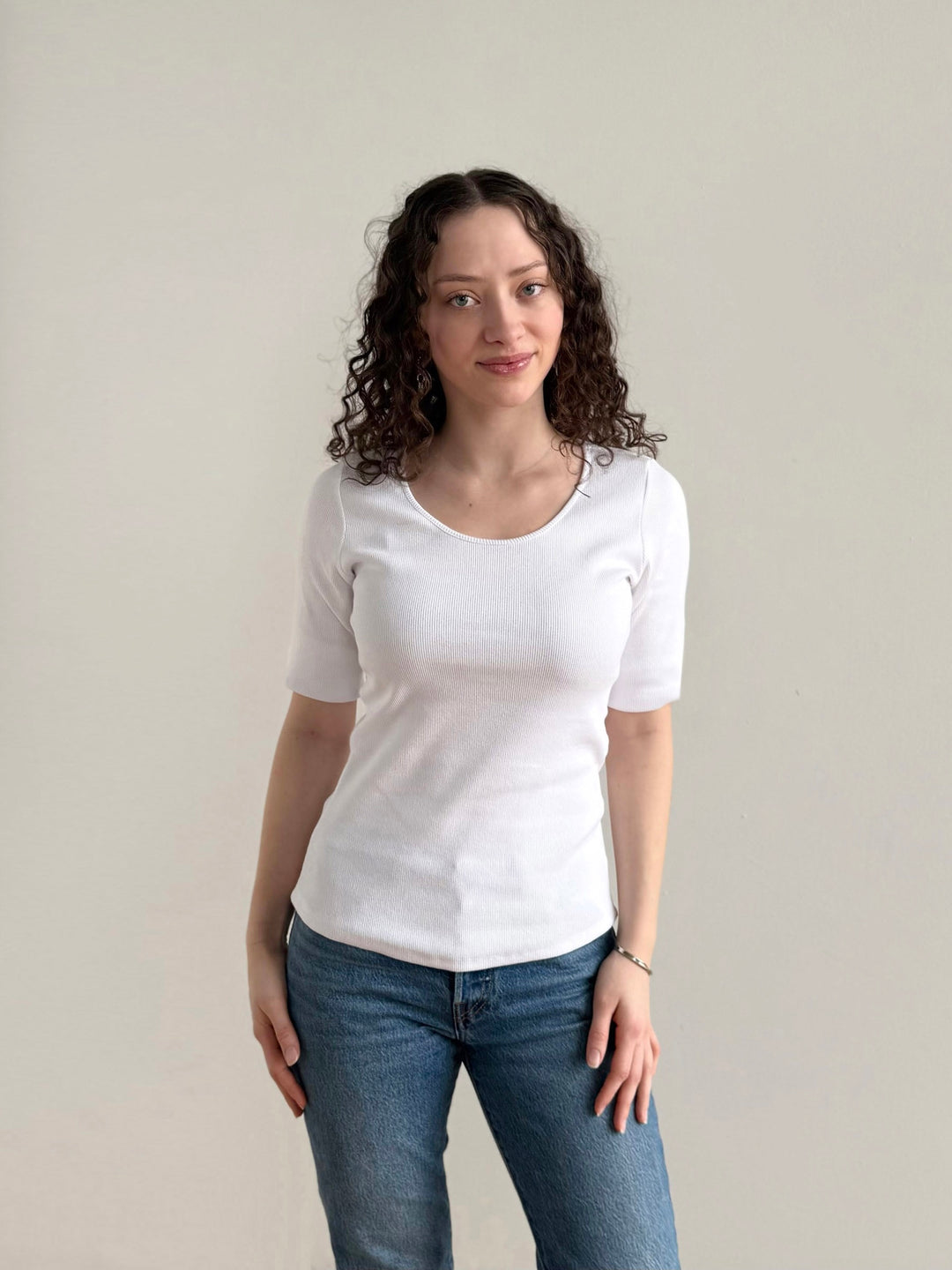 LEONOR rib-knit tee in White