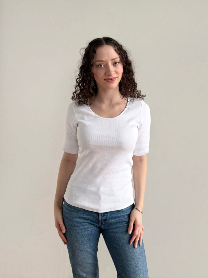 LEONOR rib-knit tee in White