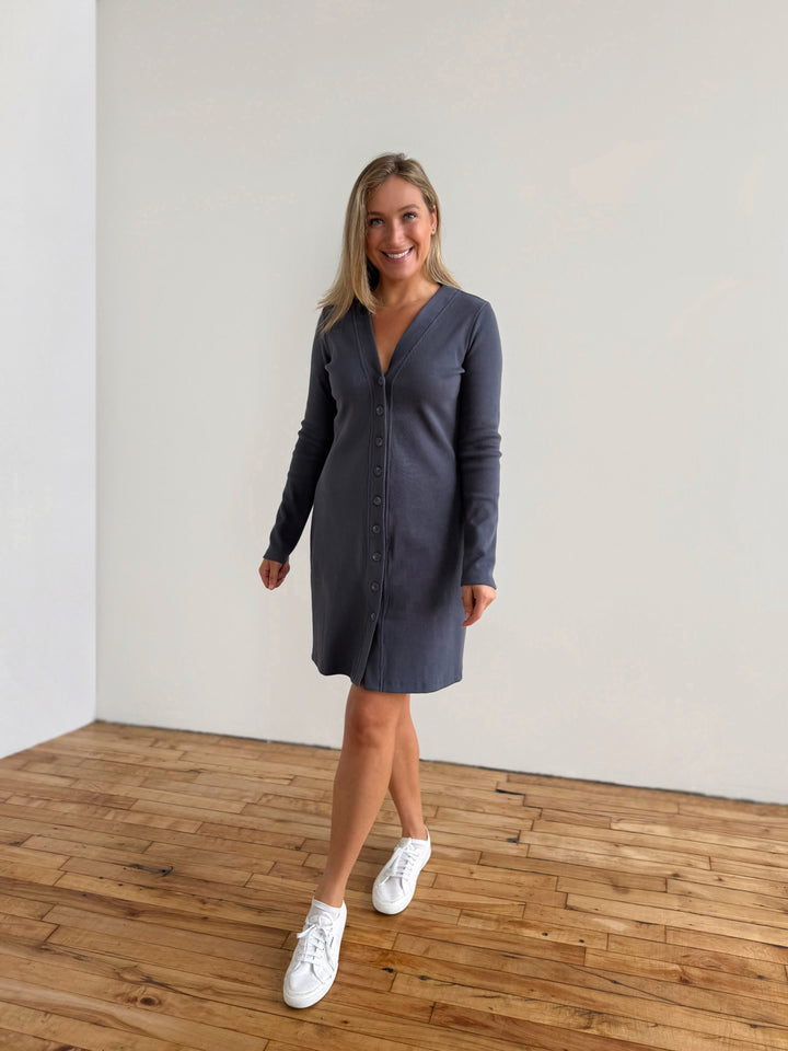 HELENA rib knit dress/duster in Blue Storm