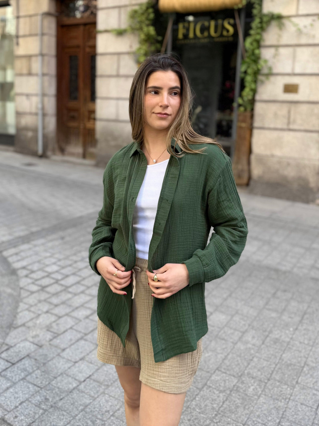 PRADO gauze top in Forest Green