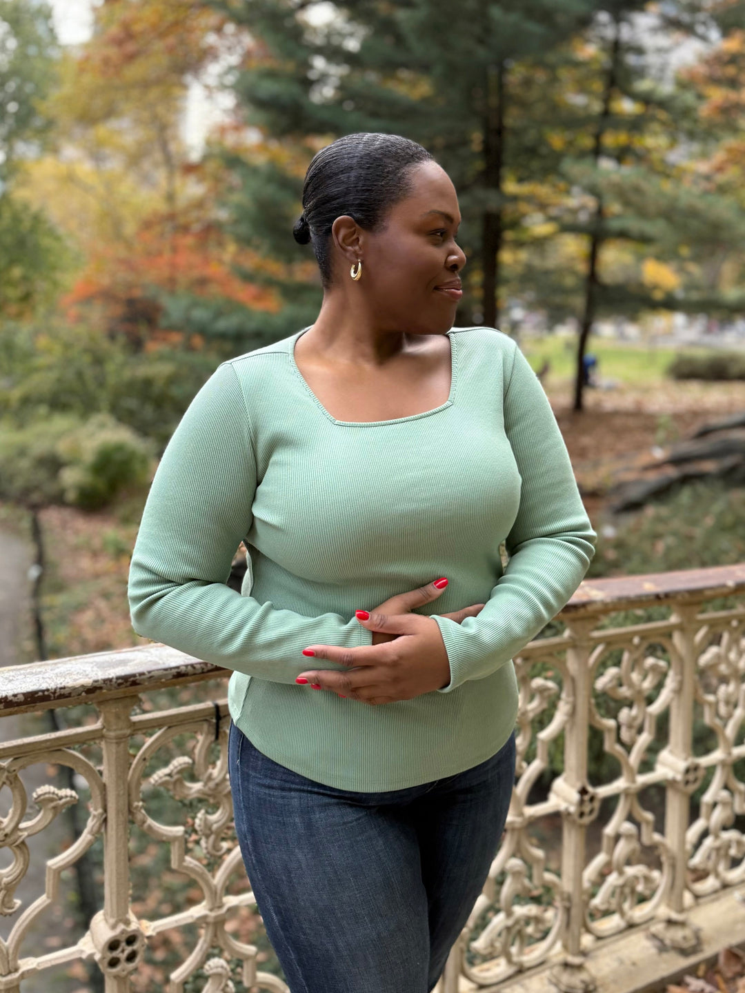 MALIA rib-knit top in Jade Leaf