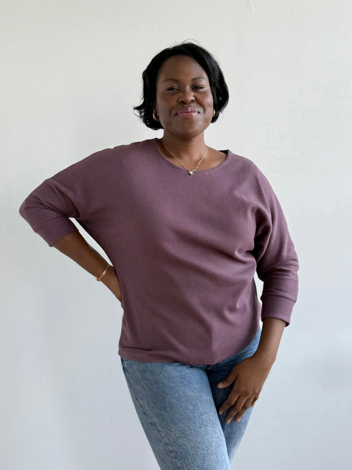 TENLEY waffle knit top in Plum Shadow
