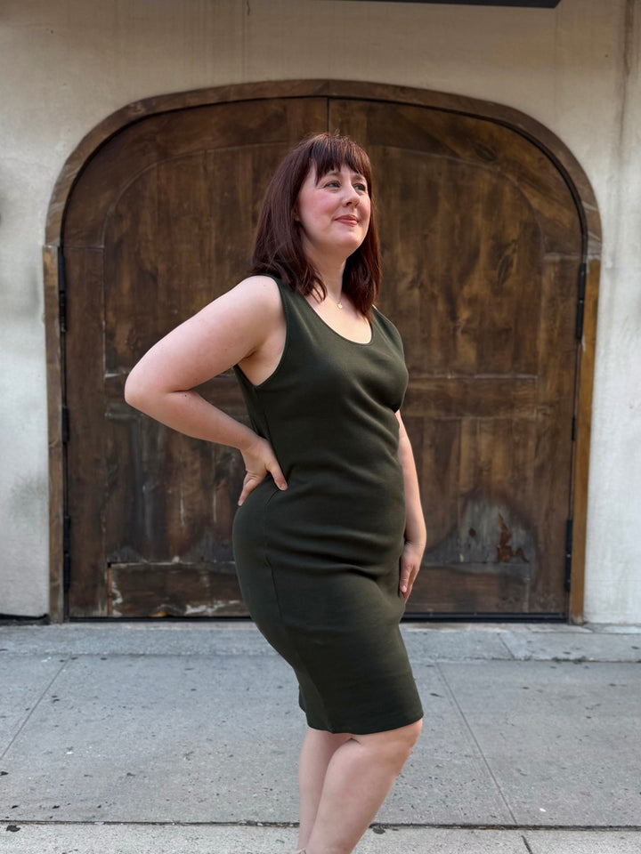 ROMY rib-knit dress in Olive Shadow