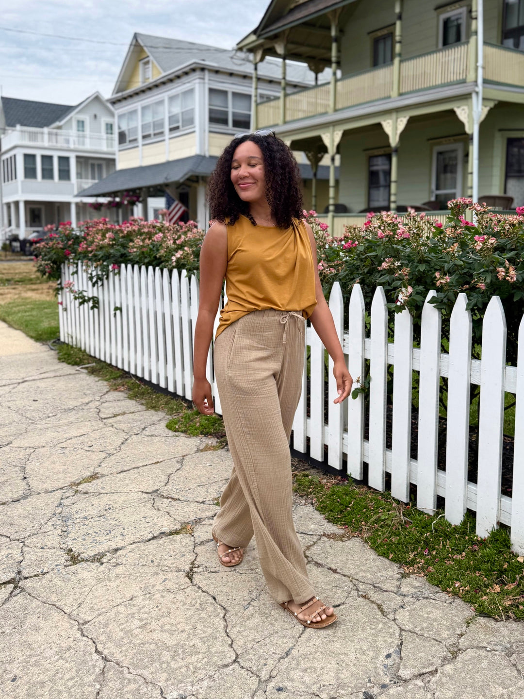 FLORENCE gauze pants in Sandy Tan