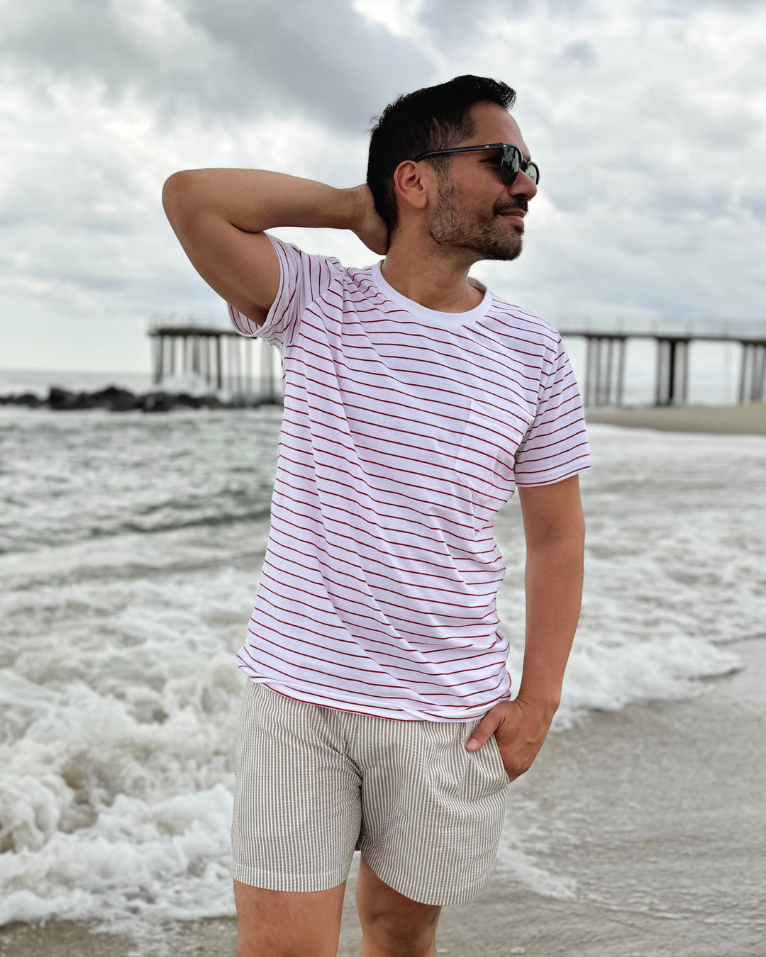 AMOS men's stripe tee in White/Red